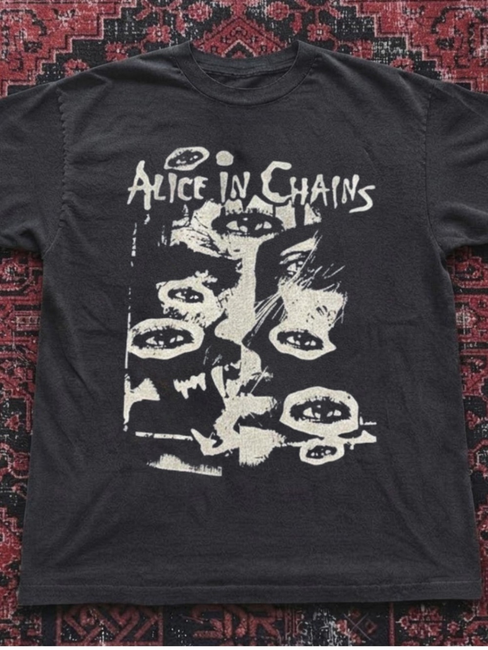 Gildan Black Alice In Chains Graphic Tee with Cream Print